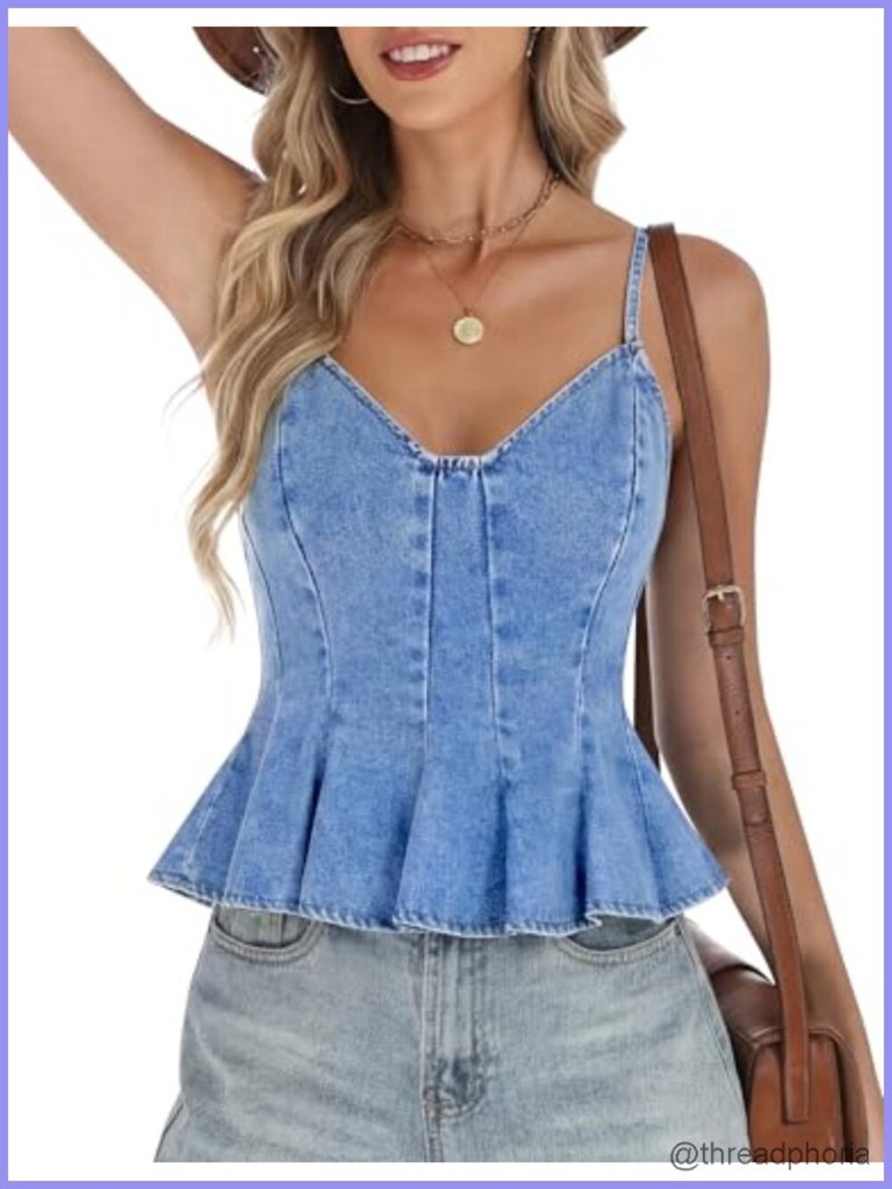 Women's Denim Corset Tank Top Peplum Halter Vest Crop Y2K Style